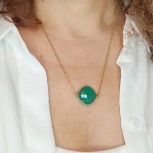 Green Onyx Pendant Necklace 14K Gold Filled